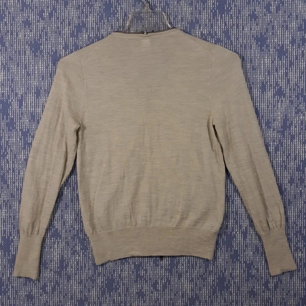 J.CREW Cardigan Sweater Womens Medium Full Zip Beige 100% Merino Wool